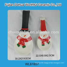 Christmas ceramic spoon holder with snowman design